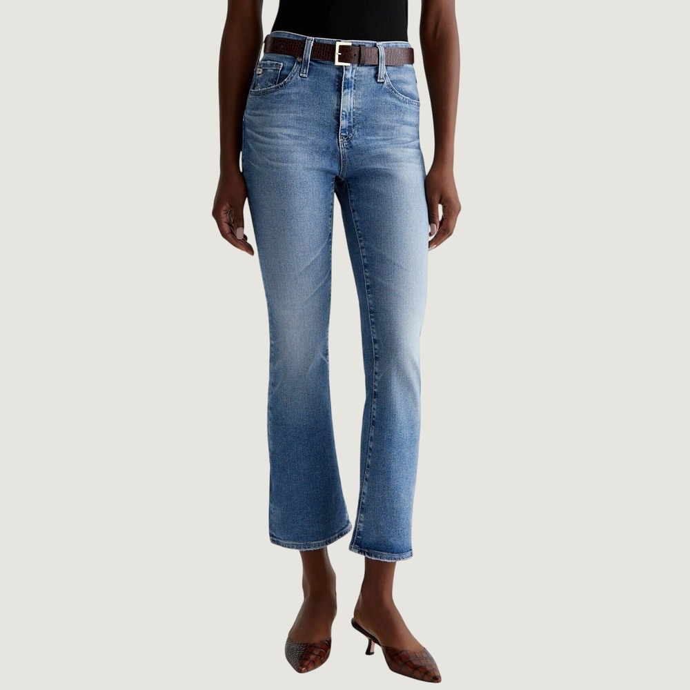 AG Jeans Farrah Boot Crop High Rise Denim Light Wash Raw Hem Kick Flare Women 29